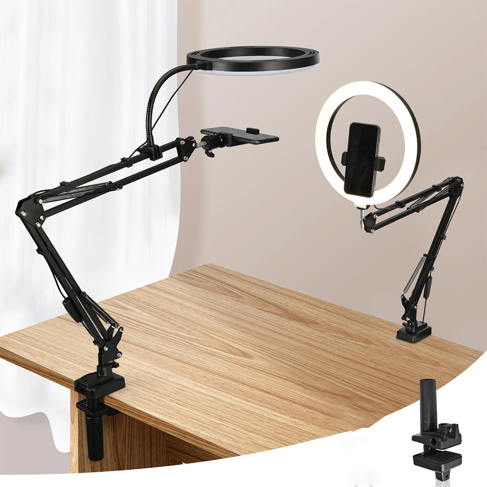 Photography Video Lighting Kit With Adjustable Tripod Stand - ضوء حلقة مع حامل وحامل هاتف،