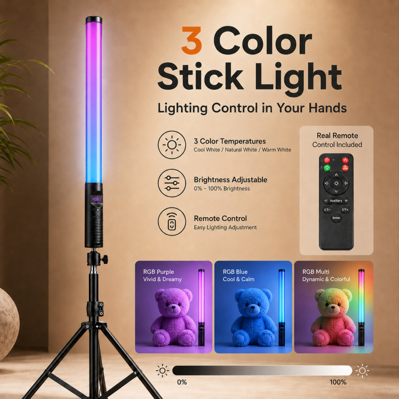 Photography Lighting For Indoor - عصا إضاءة فيديو محمولة RGB، ضوء