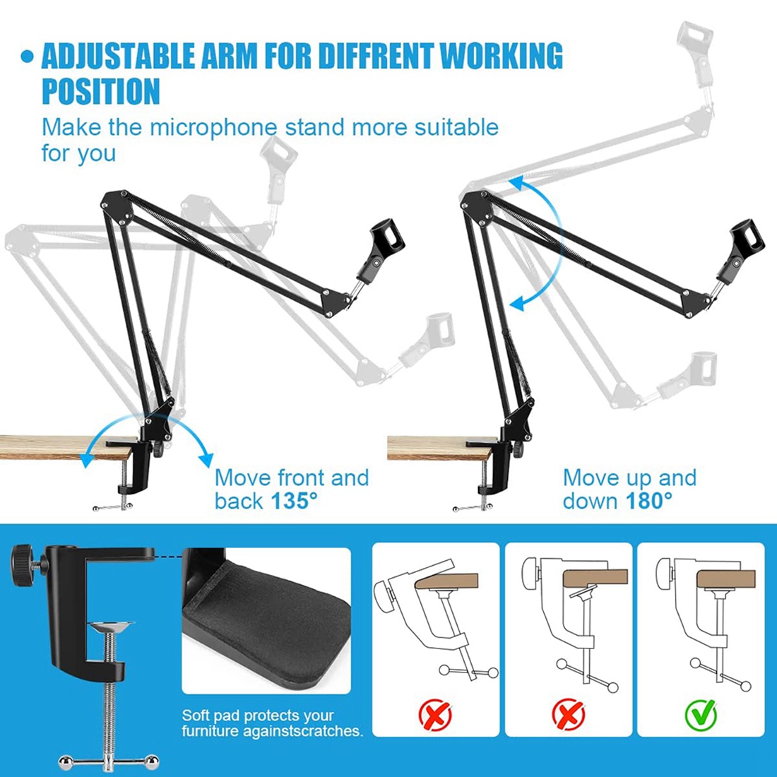 Boom Arm Stand - NALFI-حامل ميكروفون، ذراع مقص للتعليق المكتبي