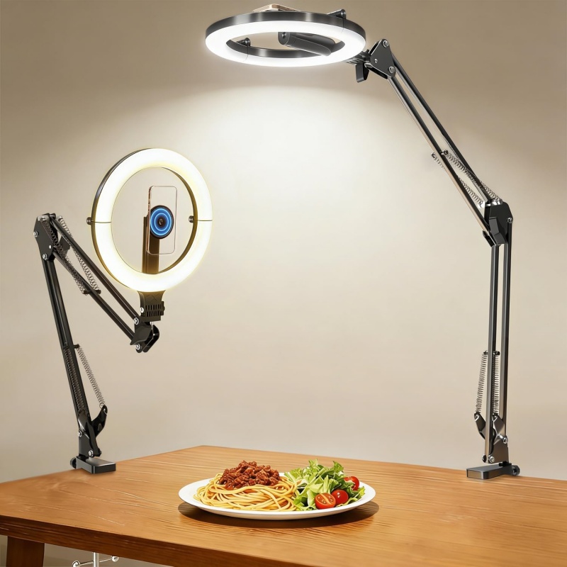 Photography Video Lighting Kit With Adjustable Tripod Stand - حامل هاتف مغناطيسي علوي مع إضاءة