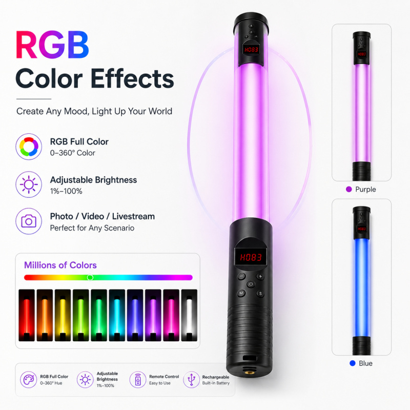 عصا إضاءة فيديو محمولة RGB، ضو - مراجعة Photography Lighting For Indoor وسعره